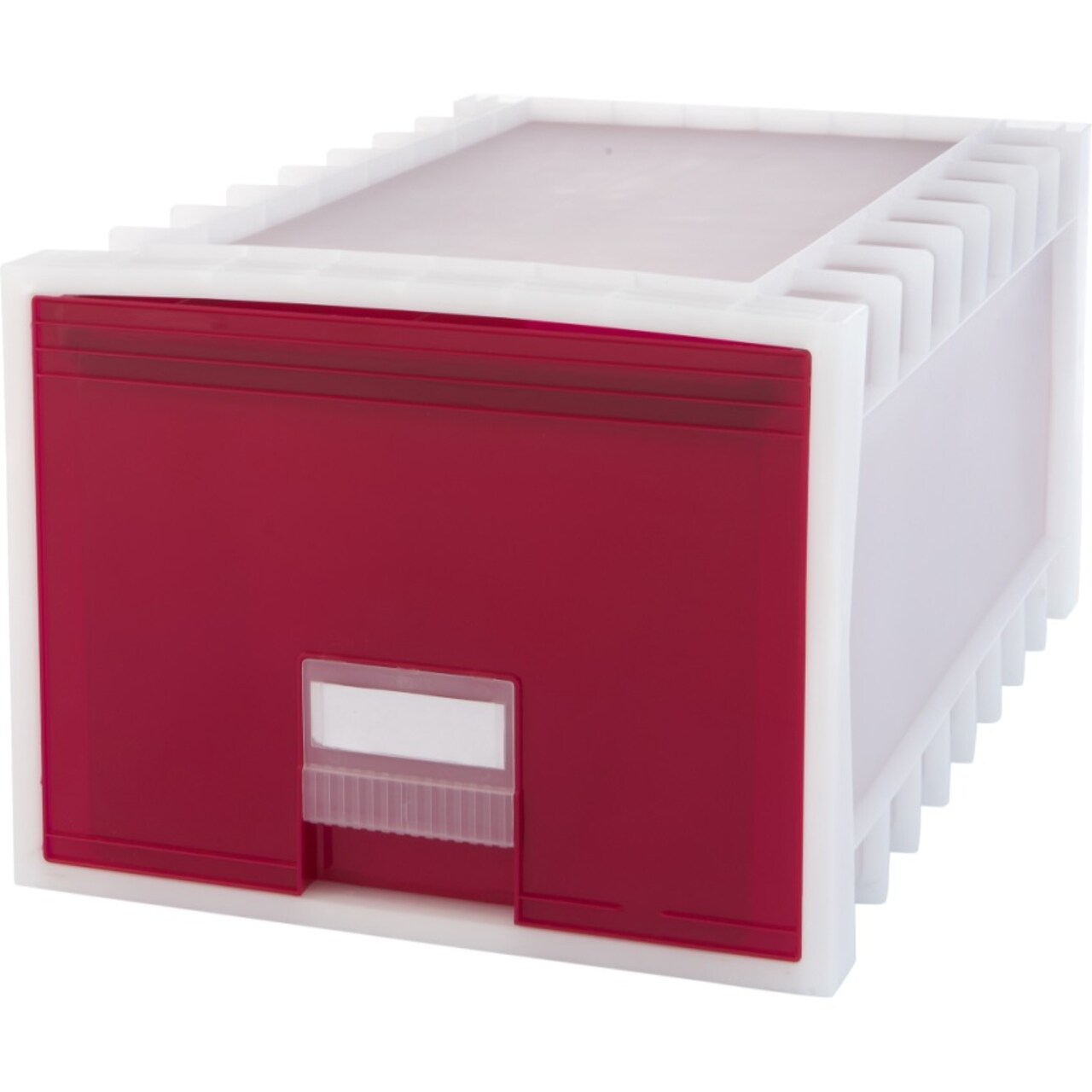 Plastic Archive Storage Box, Letter/Legal, 24-Inch Drawer, White/Red